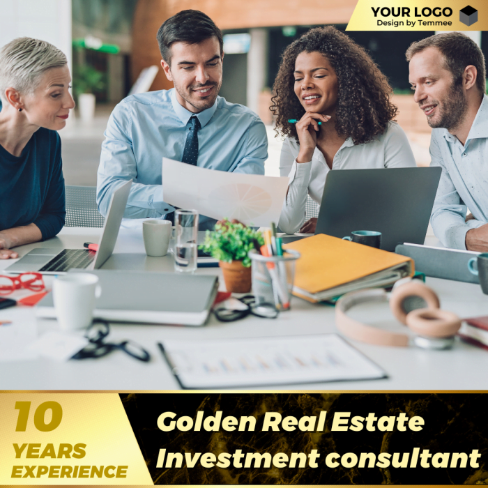 Golden Real Estate Investment consultant Canva Facebook, Instagram, Linkedin post template
