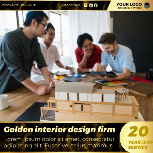 Golden interior design firm Canva Facebook, Instagram, Linkedin post template