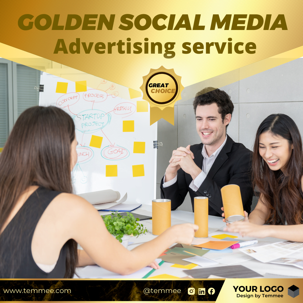 Golden social media Advertising service Canva Facebook, Instagram, Linkedin post template