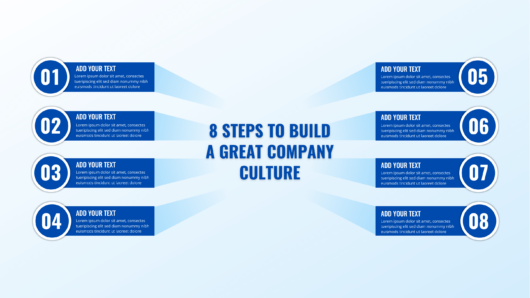 Gradient Infographic label design with icons and 8 options or steps. infographics for business concept. 8 Steps to Build A Great Company Culture