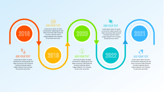 Gradient Timeline infographic design with icons and 5 options or steps