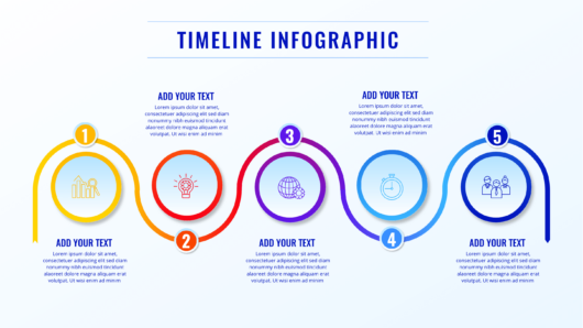 Gradient Timeline infographic design with icons and 5 options or steps. Canva design template