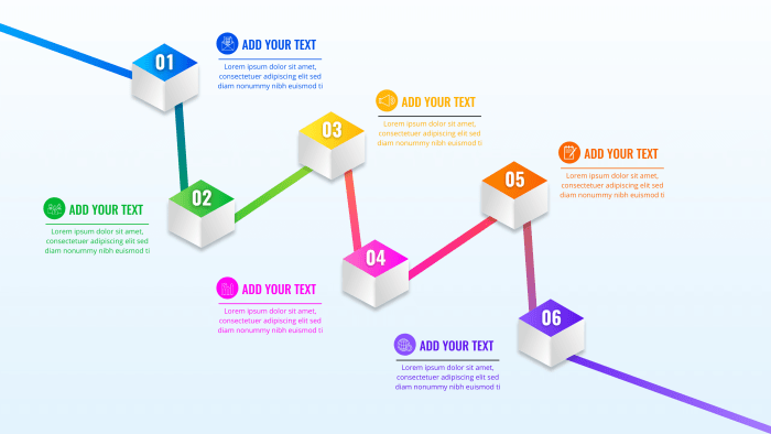 Gradient Timeline infographic design with icons and 6 options or steps