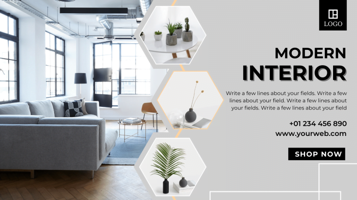 Gray and black design template for interior design, real estate suitable for display on desktop/mobile Fanpage, group, event cover