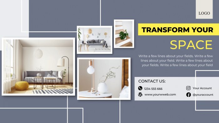 Gray design template for interior design, real estate suitable for display on desktop/mobile Fanpage, group, event cover