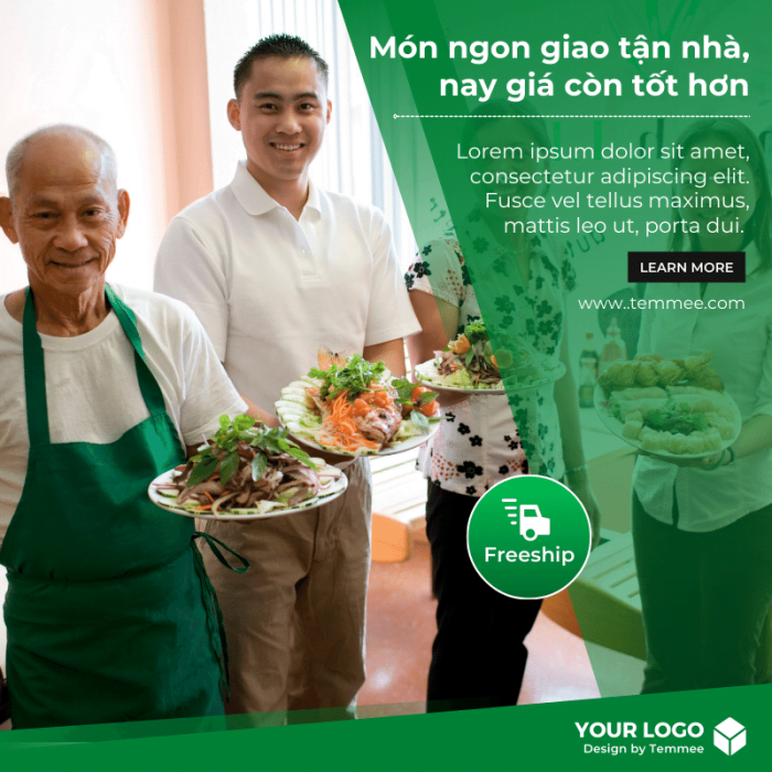 Bữa ăn chuẩn bị trong suốt màu xanh lá cây, thực phẩm hữu cơ, nhà hàng Facebook, Instagram - Mẫu canva bài đăng Linkedin