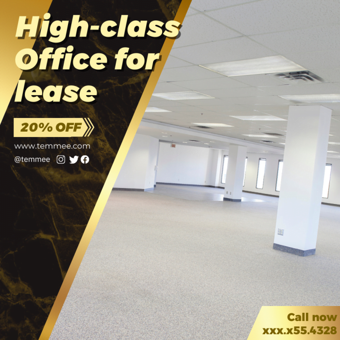 High-class Office for lease Canva Facebook, Instagram, Linkedin post template