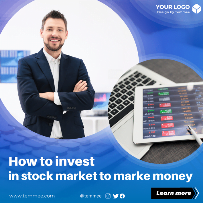 How to invest in stock market to marke money Canva Facebook, Instagram, Linkedin post template