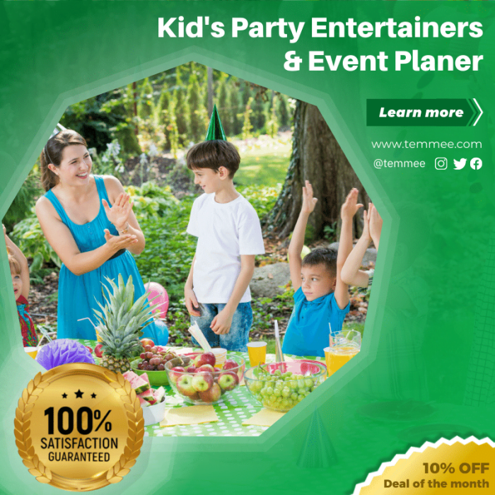 Kid & Party Entertainers; Event Planer Canva Facebook, Instagram, Linkedin post template
