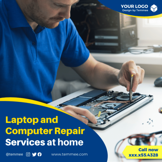 Laptop and Computer Repair Services at home Canva Facebook, Instagram, Linkedin post template