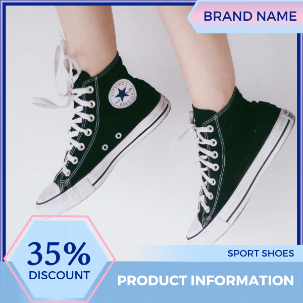 Mẫu Canva quảng cáo trực tuyến dành cho thương mại điện tử và phương tiện truyền thông xã hội, giày thể thao nữ màu xanh nhạt và màu hồng