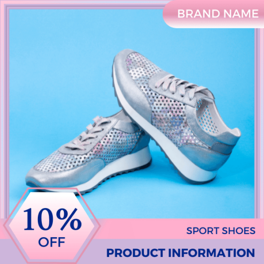 Mẫu Canva quảng cáo trực tuyến giày thể thao màu xanh nhạt và màu hồng Mẫu Canva quảng cáo trực tuyến cho thương mại điện tử và phương tiện truyền thông xã hội, bài đăng trên thị trường