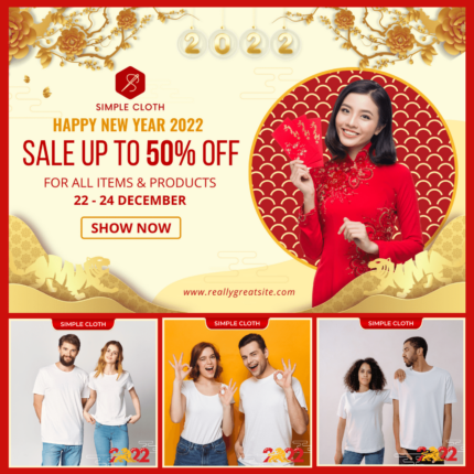 Light yellow Lunar New Year theme design template for clothes store, instagram social selling, facebook album post template (32)