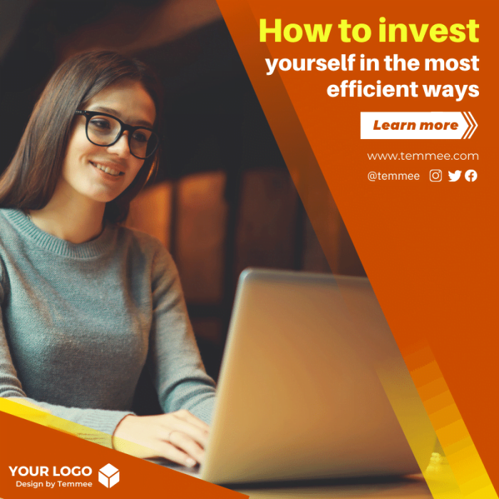 Orange and yellow How to invest yourself in the most efficient ways Facebook, Instagram, Linkedin post template