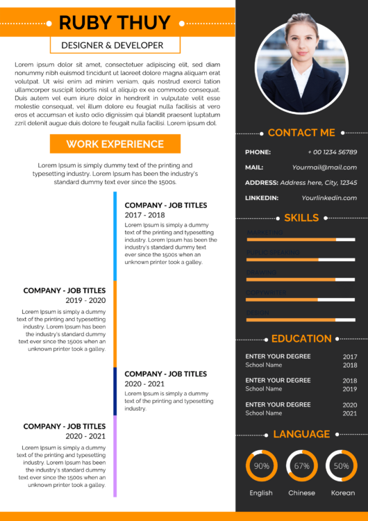 Orange creative resume template design template suitable for any profession