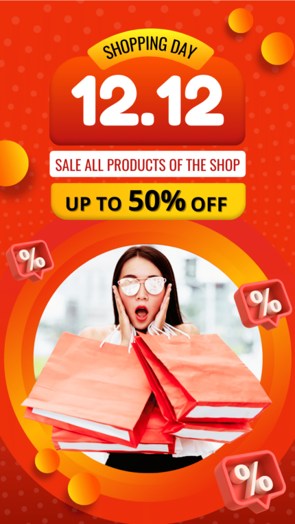 Orange design for 1212 bags store sale for story post instagram, facebook template.