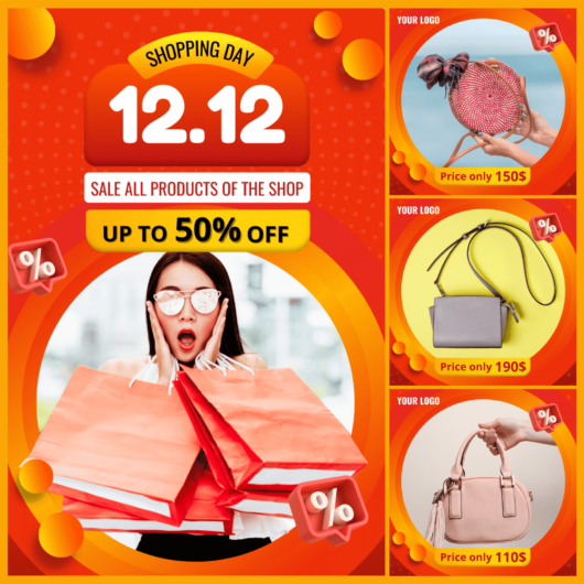 Orange gradient design bags store 12.12 sale social media Instagram, album post template