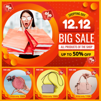 Orange gradient design bags store 12.12 sale social media Instagram, album post template (32)