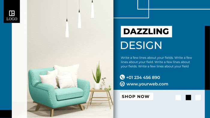 Pale navy blue design template for interior design, real estate suitable for display on desktop/mobile Fanpage, group, event cover