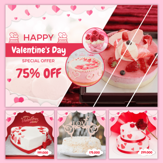 Pink gradient Bakery social media Instagram, album post template. Happy Valentine's Day