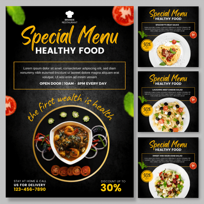 Black gradient album post facebook, instagram template for food restaurant, Special fresh Food. Design by Canva Free
