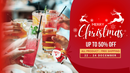 Red Christmas theme design template for drinks bar, cover facebook template