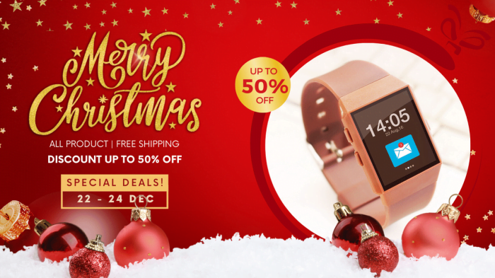 Red Christmas theme design template for smart watch store, facebook cover template