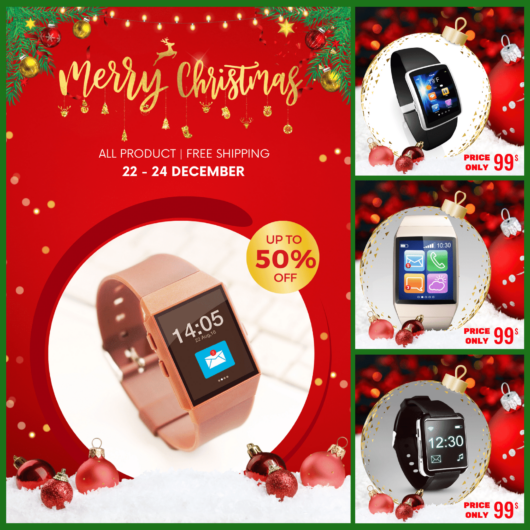 Red Christmas theme design template for smart watch store, instagram social seling, facebook album post template (23)