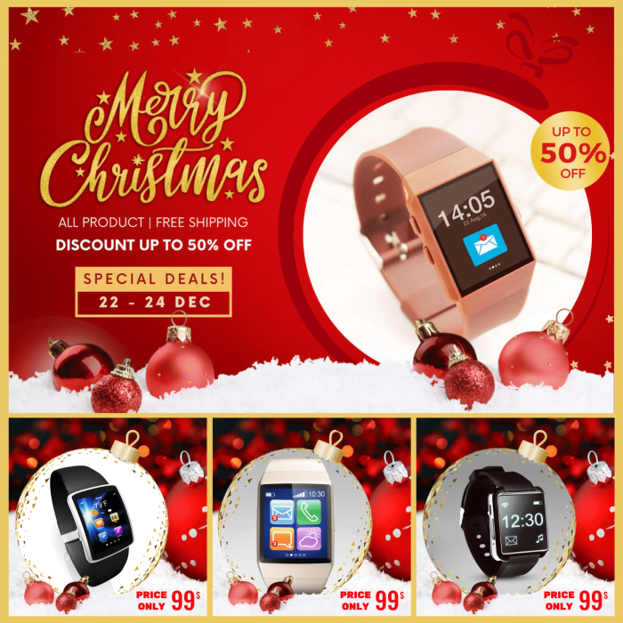 Red Christmas theme design template for smart watch store, instagram social seling, facebook album post template (32)