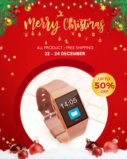 Red Christmas theme design template for smart watch store, instagram social selling, facebook post template