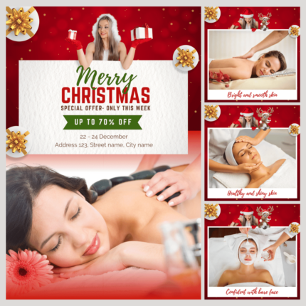 Red Christmas theme design template for spa services, instagram social selling, facebook album post template (23)