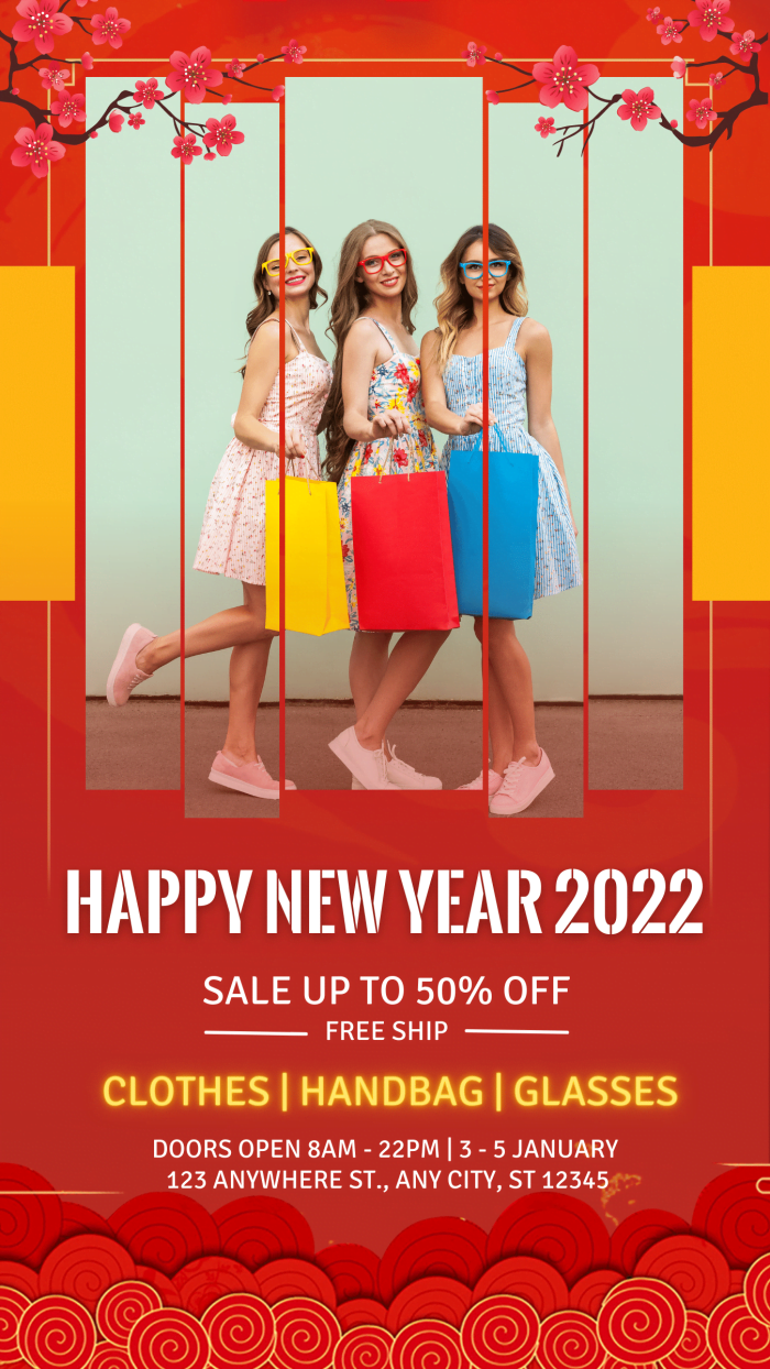 Red Lunar New Year theme design template for fashion store, facebook story post template