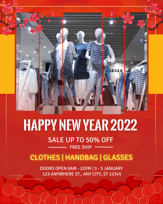 Red Lunar New Year theme design template for fashion store, instagram and facebook post template