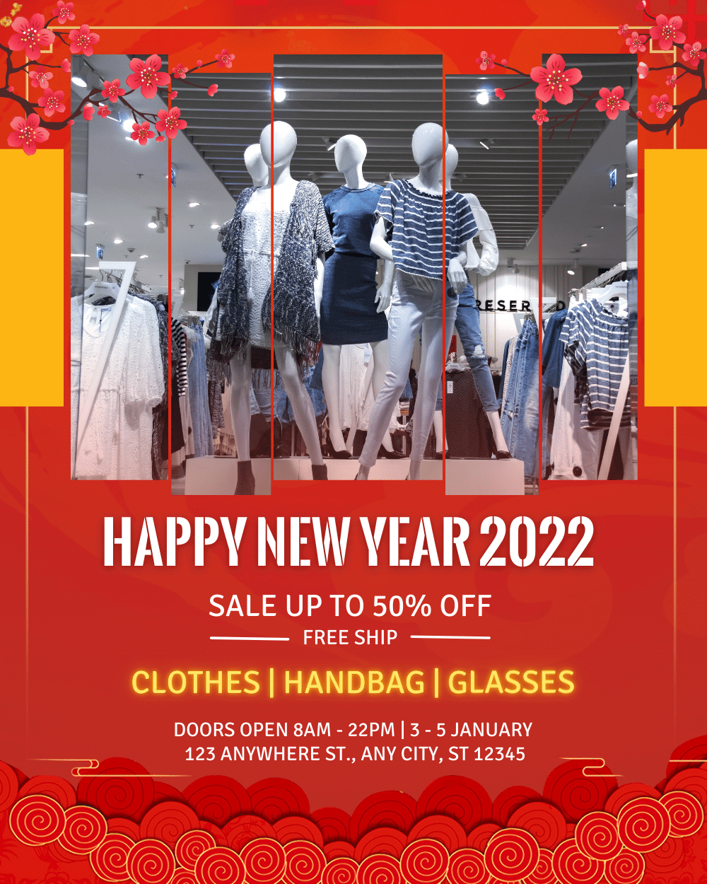 Red Lunar New Year theme design template for fashion store, instagram and facebook post template 1 Red Lunar New Year theme design template for fashion store, instagram and facebook post template