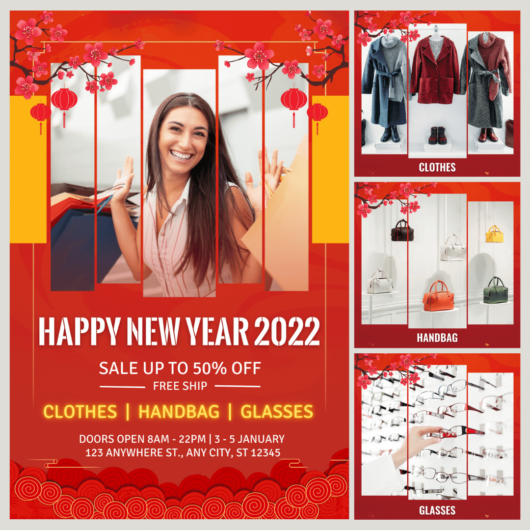 Red Lunar New Year theme design template for fashion store, instagram social seling, facebook album post template (23)