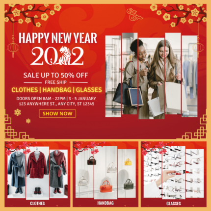 Red Lunar New Year theme design template for fashion store, instagram social seling, facebook album post template (32)