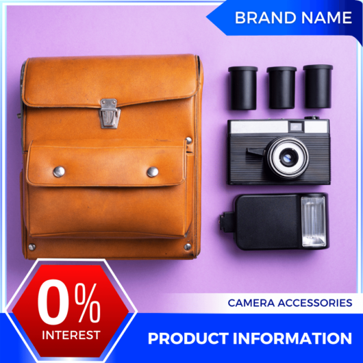 Mẫu Canva quảng cáo phụ kiện máy ảnh màu đỏ và xanh ấn tượng cho thương mại điện tử và bài đăng trên mạng xã hội