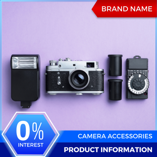 Mẫu Canva quảng cáo phụ kiện máy ảnh màu đỏ và xanh lam tuyệt đẹp cho bài đăng thương mại điện tử và phương tiện truyền thông xã hội