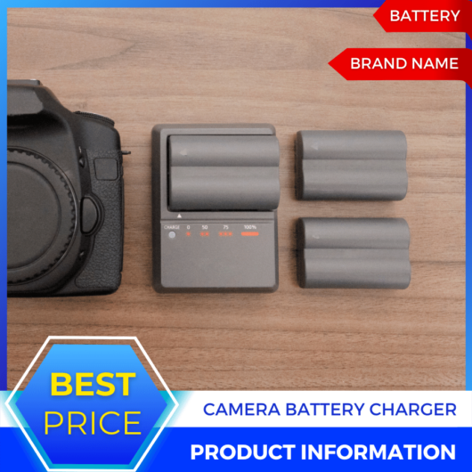 Mẫu Canva quảng cáo bộ sạc pin máy ảnh màu đỏ và xanh lam cho thương mại điện tử và phương tiện truyền thông xã hội, bài đăng trên thị trường