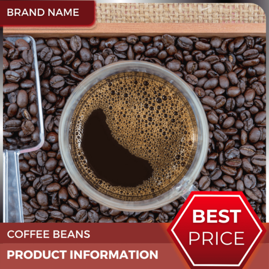 Mẫu Canva quảng cáo hạt cà phê màu đỏ và hạt màu hạt dẻ cho thương mại điện tử và phương tiện truyền thông xã hội, thị trường