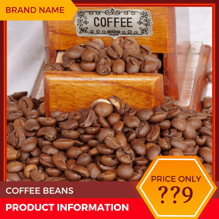 Mẫu Canva quảng cáo hạt cà phê màu đỏ và hạt màu hạt dẻ cho thương mại điện tử và phương tiện truyền thông xã hội, chương trình giảm giá