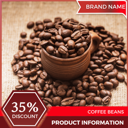 Mẫu Canva quảng cáo hạt cà phê hạt màu đỏ và màu hạt dẻ cho thương mại điện tử và phương tiện truyền thông xã hội, bài đăng trên thị trường