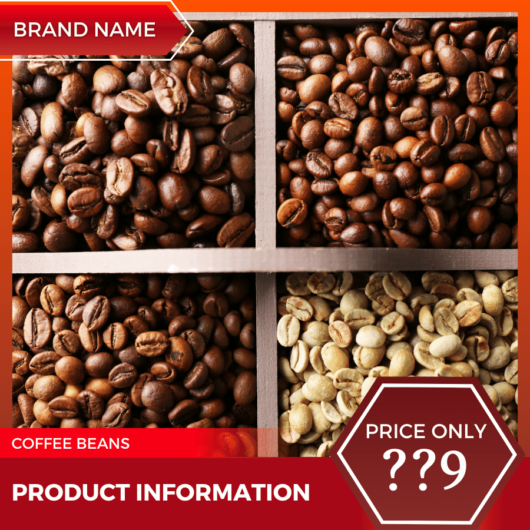 Mẫu Canva quảng cáo hạt cà phê hạt màu đỏ và màu hạt dẻ cho thương mại điện tử và bài đăng trên mạng xã hội, chương trình giảm giá