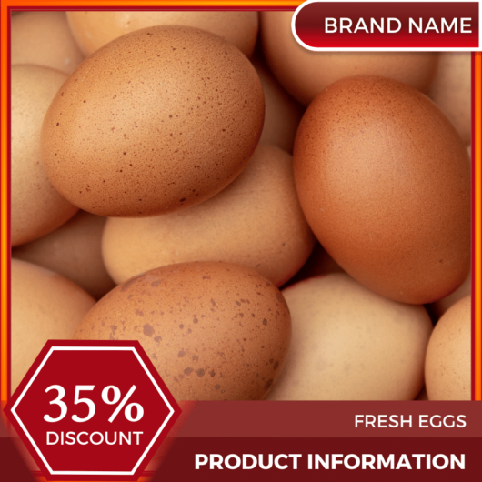 Mẫu Canva quảng cáo trứng tươi màu đỏ và màu hạt dẻ cho thương mại điện tử và phương tiện truyền thông xã hội, thị trường