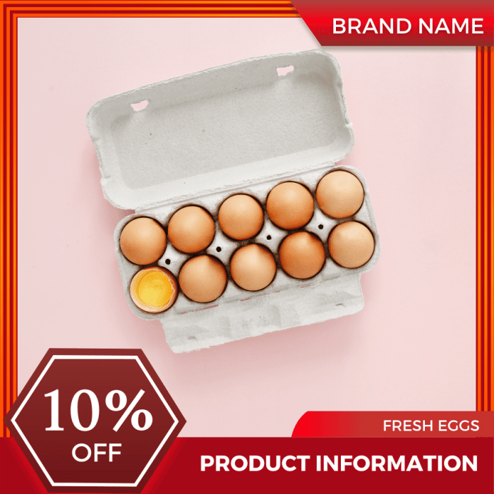 Mẫu Canva quảng cáo trứng tươi màu đỏ và màu hạt dẻ cho thương mại điện tử và phương tiện truyền thông xã hội