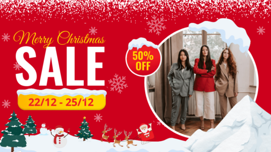 Red design template for clothing store, Christmas sale facebook cover template.
