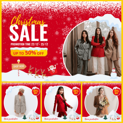 Red design template for clothing store, Christmas sale social media Instagram, facebook album post template 32