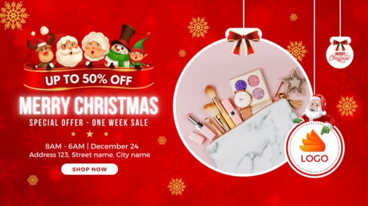 Red design template for cosmetics store, Christmas sale for facebook cover template.