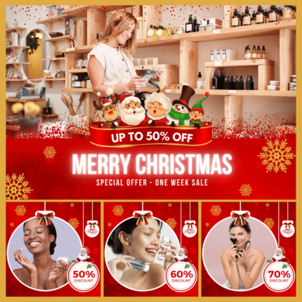 Red design template for cosmetics store, Christmas sale social media Instagram, facebook album post template 32