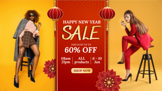 Red gold Lunar New Year theme design template for fashion store, facebook cover template